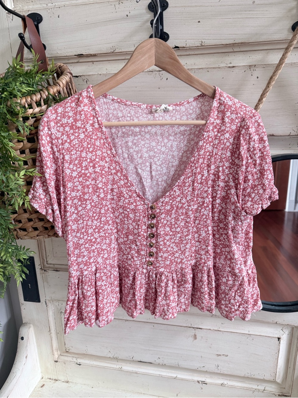 Floral Button-Front Peplum Top